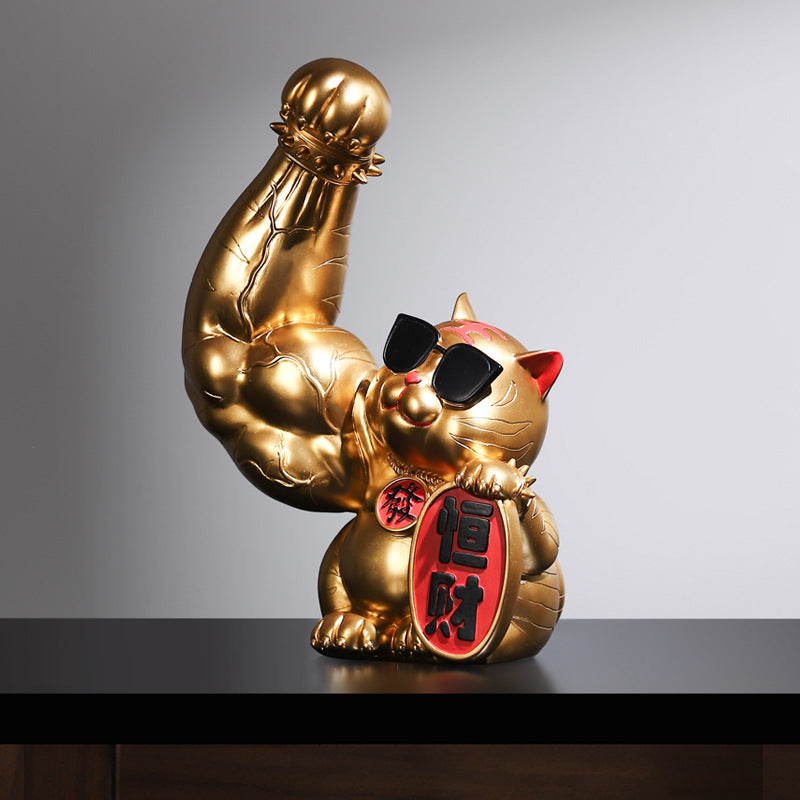 Gato de la fortuna musculoso de resina : Regalo fitness