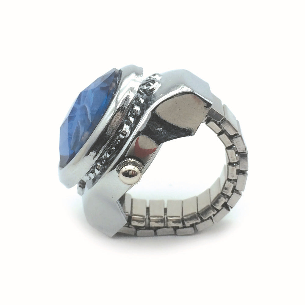 Reloj Anillo con Tapa Abatible y Cubierta Tipo Piedra en Forma de Flor