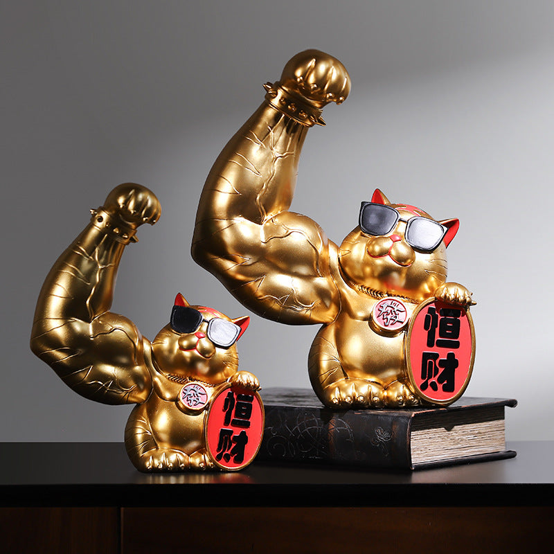 Gato de la fortuna musculoso de resina : Regalo fitness