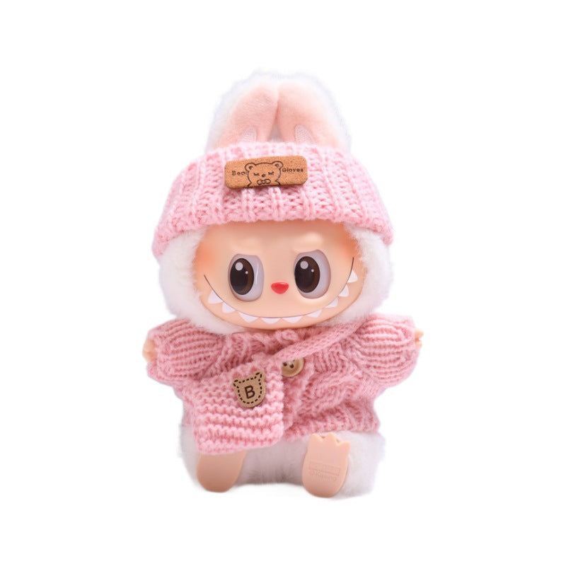 Conjunto tejido para muñeca Labubu 17 cm: suéter, gorro y bolso