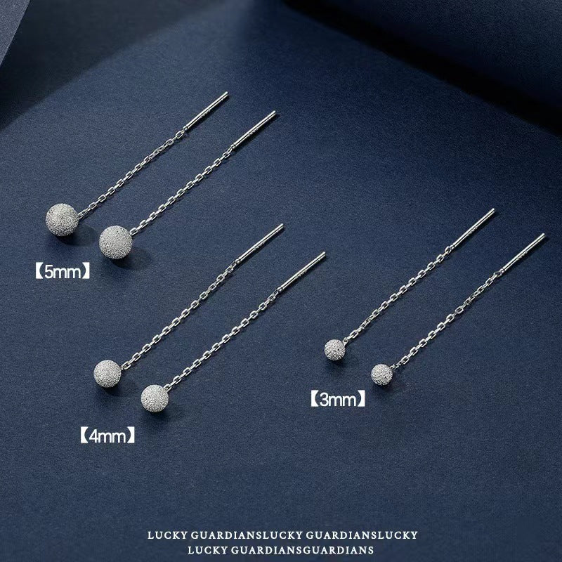 Aretes Tipo Enhebrador Esfera de Plata Pura – Cadena de Eslabones Rectangulares