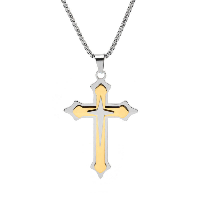 Cadena de Cruz moderna en Capas para Hombre – Acero Inoxidable con Cadena Larga