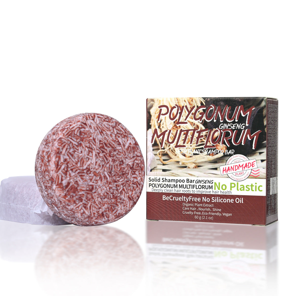 Jabón sólido de polygonum multiflorum para cabello, hecho a mano, fortalece raíces y mejora la salud capilar sin silicona.
