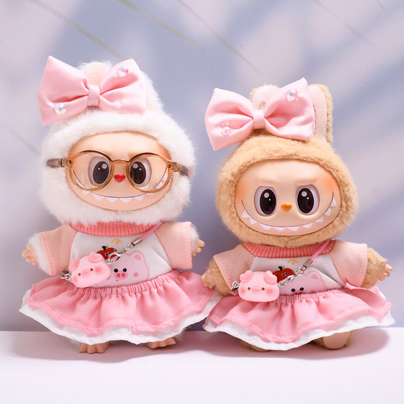 Ropa de Muñeca Labubu: Conjunto de Vestido Rosa y Accesorios
