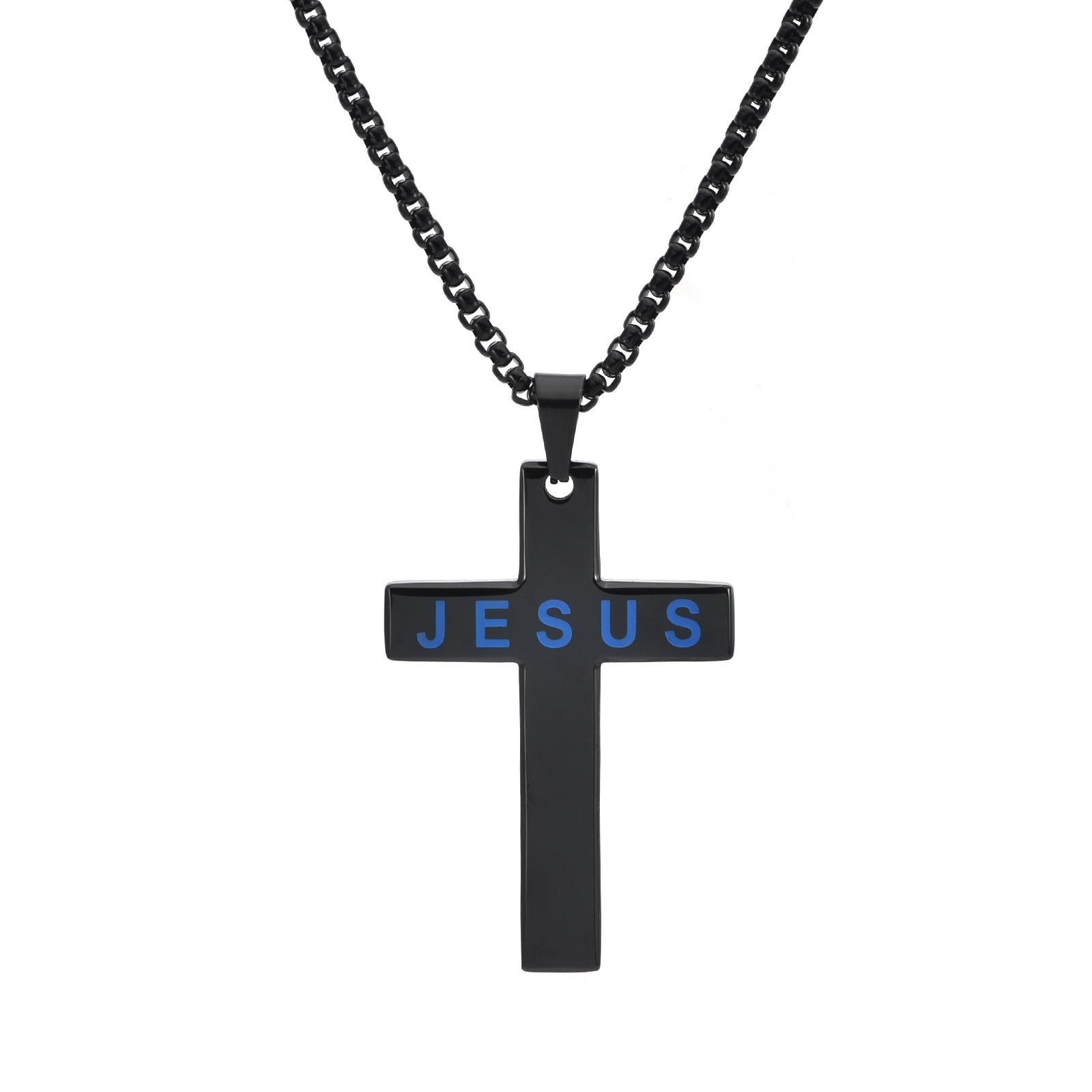 Collar de Cruz Unisex en Acero Inoxidable – Estilo Moderno con la Palabra JESUS