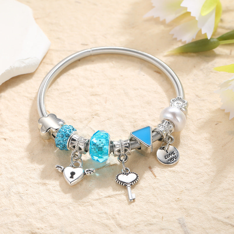 Pulsera de Plata para Niñas con Charms – Dijes Colgantes de Figuras Variadas