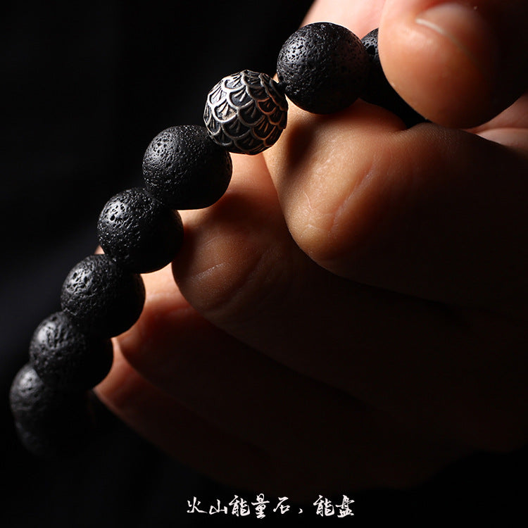 Pulsera de piedra volcánica: diseño retro, suerte y fuerza para hombres - regalo de aniversario perfecto