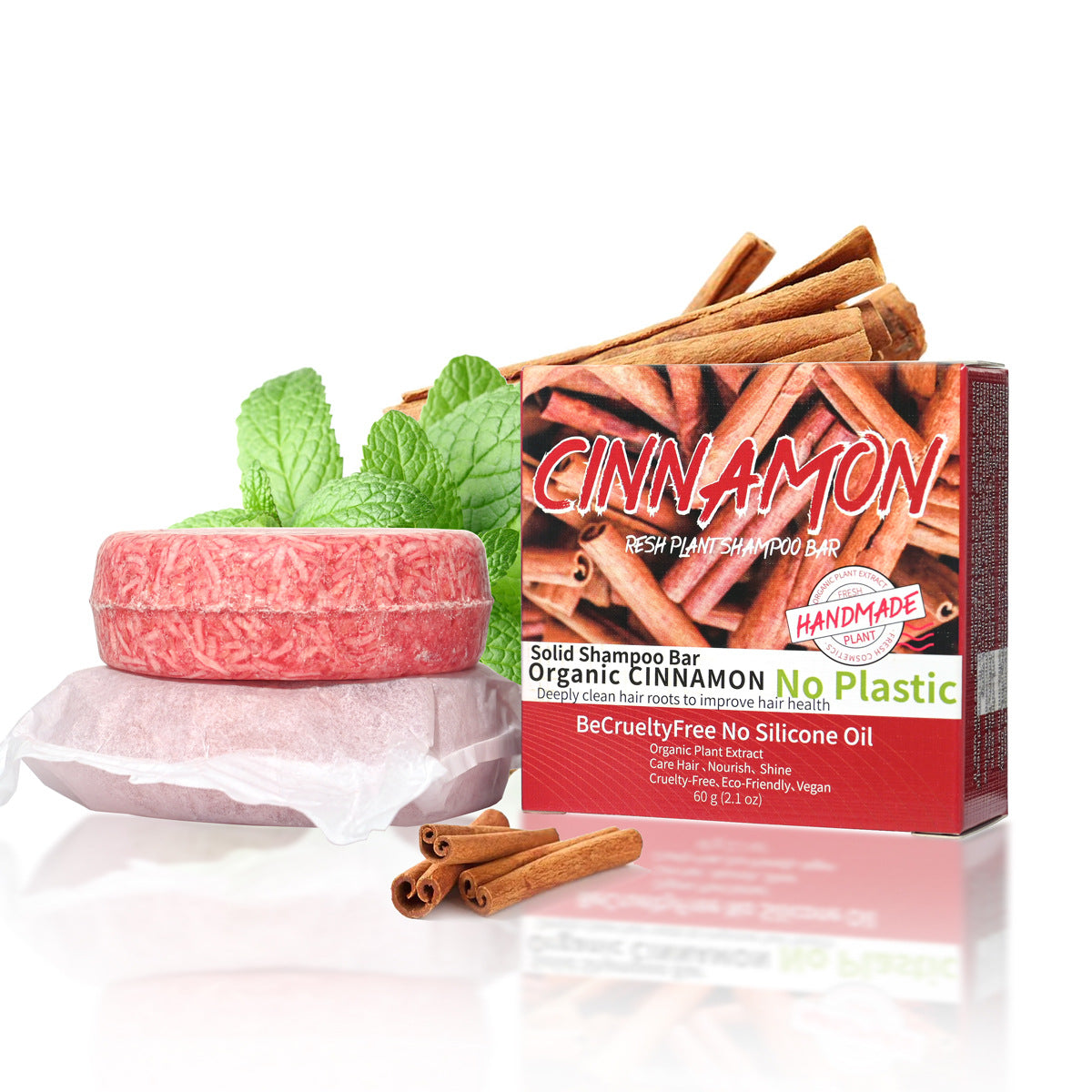 Jabón sólido artesanal de canela con caja ecológica, ideal para limpieza profunda e hidratación del cabello, sin plástico ni ingredientes dañinos.