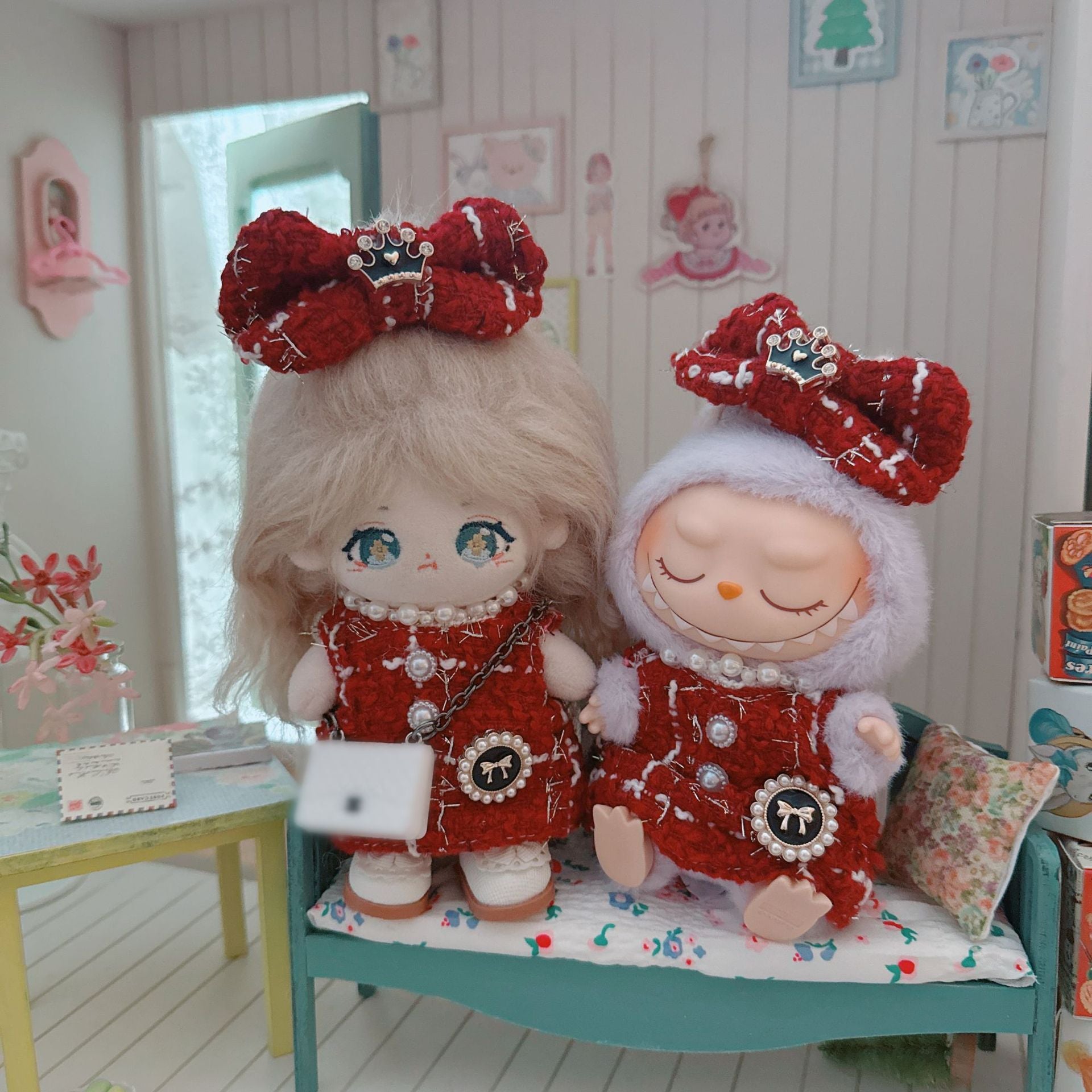 Conjunto de ropa y accesorios estilo Chanel para muñecas Labubu de 17 cm (muñeca no incluida)