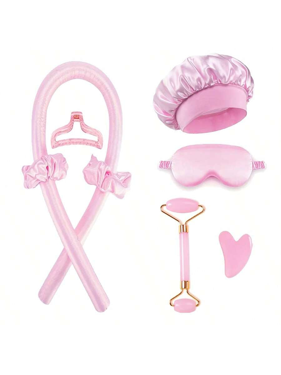 Amazon Heatless Curling Iron Set: 6-Piece Summer Hair Care Kit with Shower Cap and Eye Mask