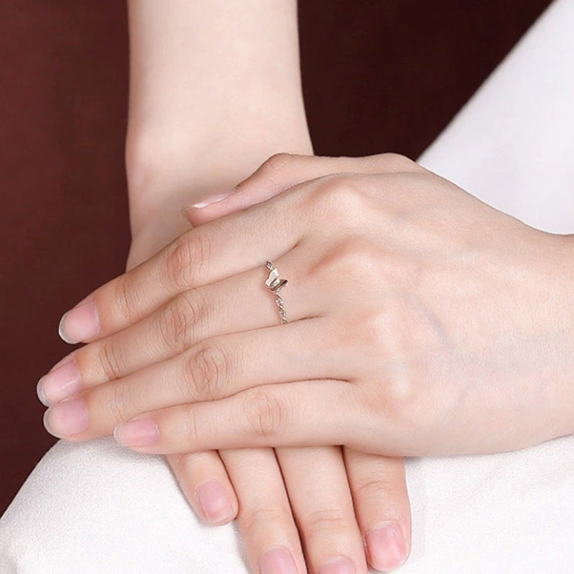 Anillo Ajustable en Plata 999 con Mariposa – Diseño delicadopara mujer, Regalo para Amigas