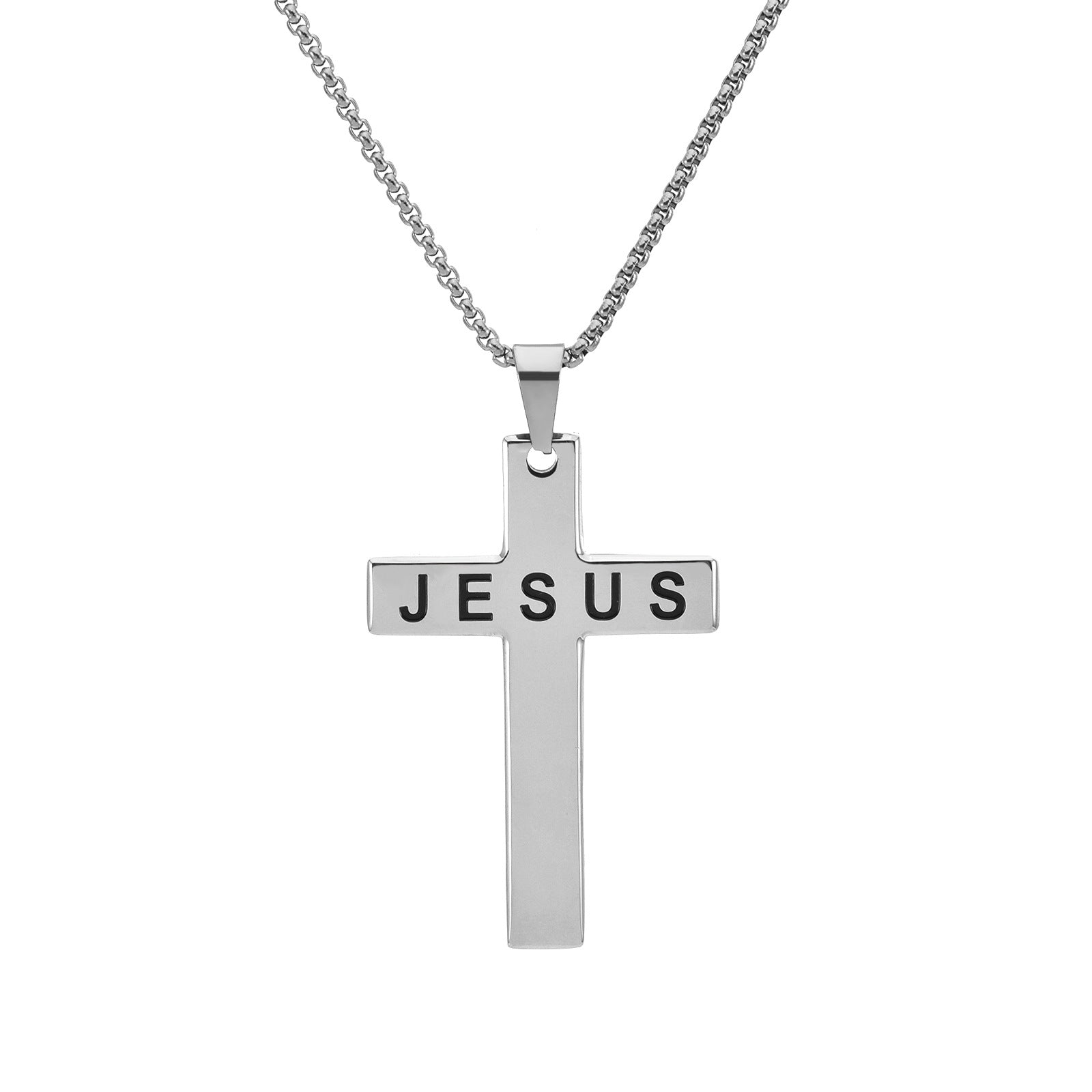 Collar de Cruz Unisex en Acero Inoxidable – Estilo Moderno con la Palabra JESUS