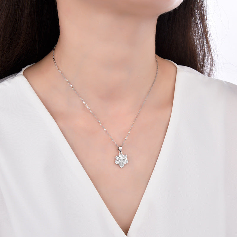 Cadena de Plata 925 con Huella de Perro – Dije con piedras Brillantes