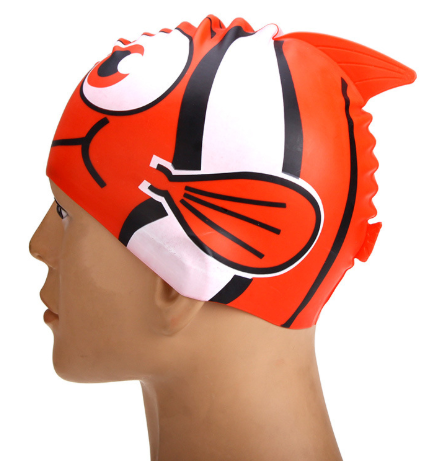 Gorro de silicona infantil multicolor: resistente al agua, con orejeras, diseño de animales y pez para natación y entrenamiento