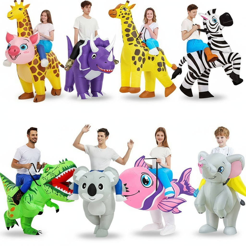 Disfraz de Halloween de Dinosaurio Inflable para Niños: Oso, Elefante, Pez Tropical y Cerdo Rosa