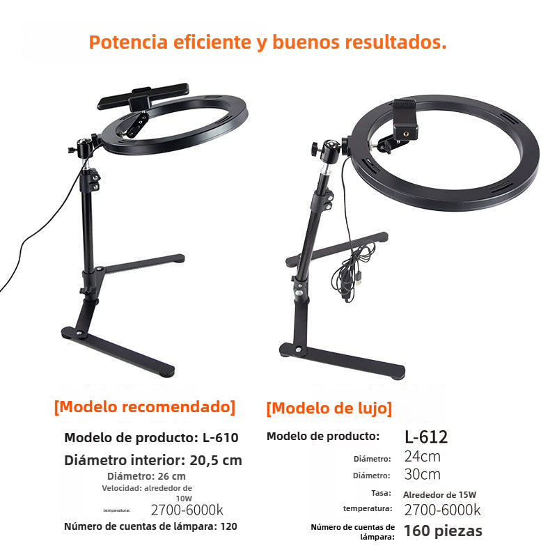 Soporte de Escritorio para Móvil: Estativo Plegable con Luz de Relleno para Fotografía y Streaming
