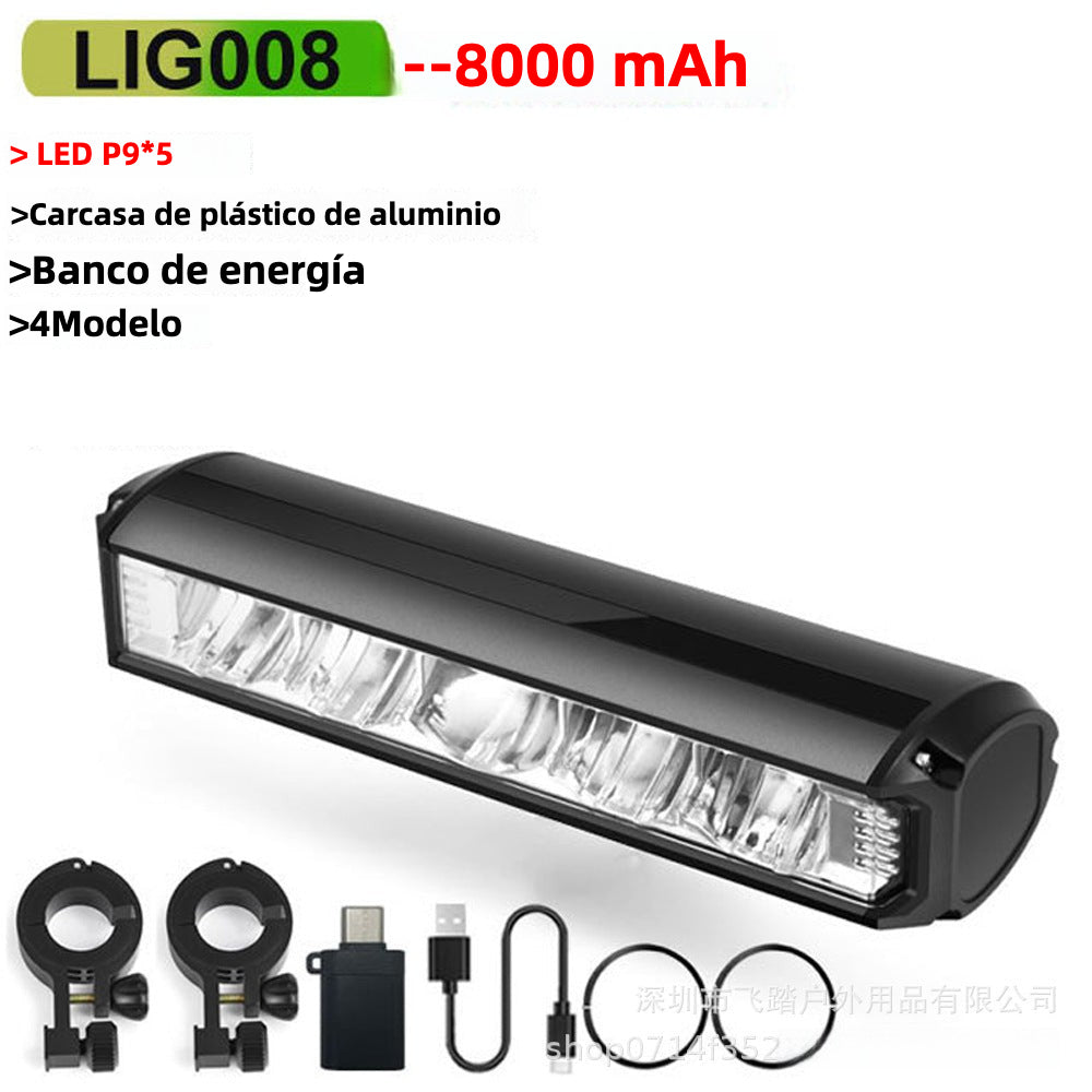 Luz de Bicicleta Nocturna con Faro Frontal y Batería de 8000-10000mAh