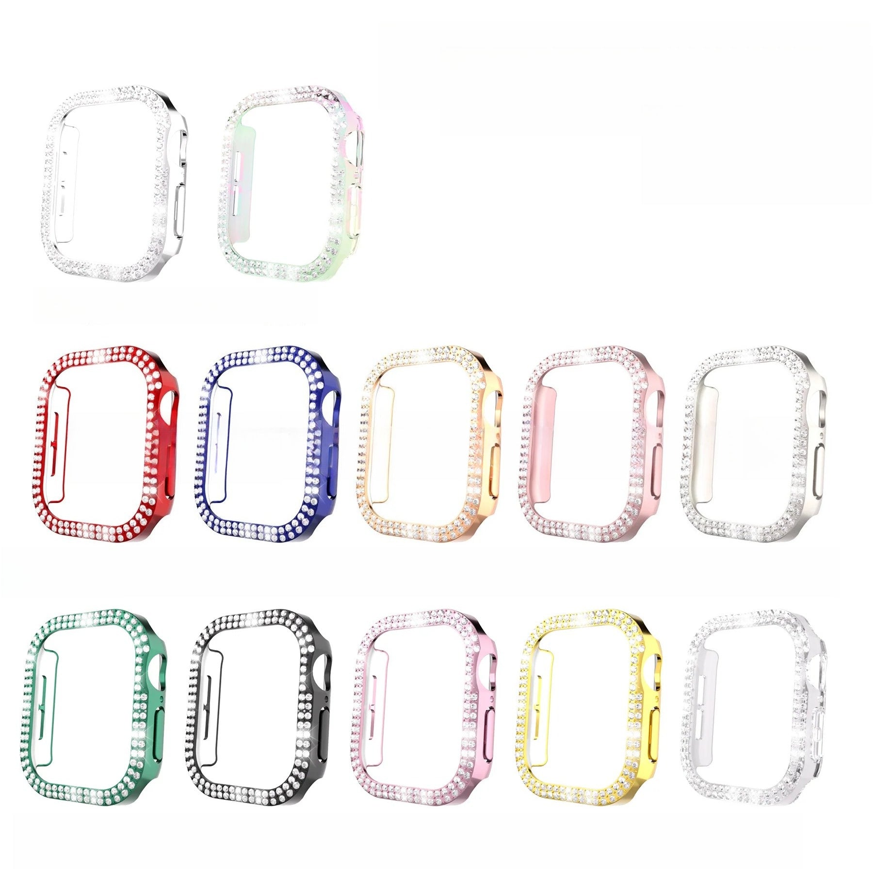 Protector de pantalla para Apple Watch S10 con borde decorado con piedras brillantes.