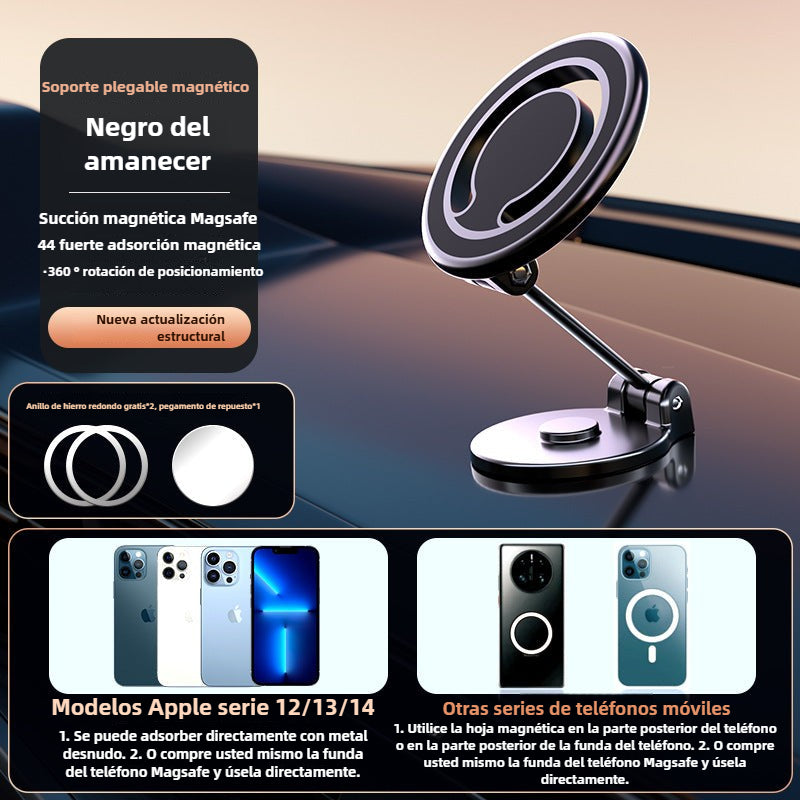 Soporte de Teléfono Magnético MagSafe para Auto: Plegable, Rotación de 360° y Adhesivo para Tablero de Navegación