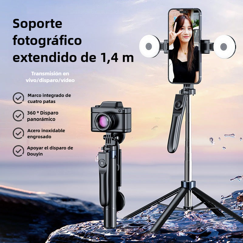 Trípode ajustable con estabilizador y luces laterales para grabación y fotografía
