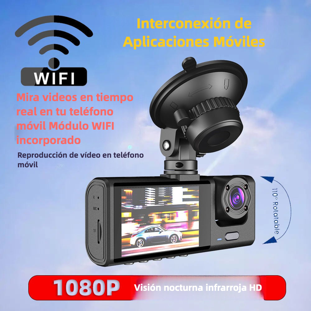 New 3-Lens Car Dash Camera with 1080P HD Recording and WiFi