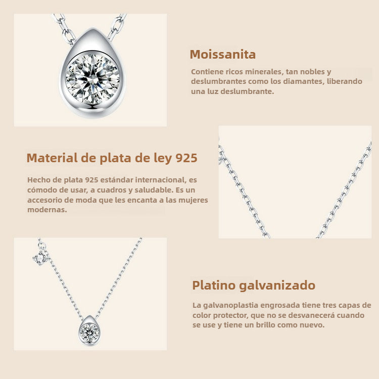 Collar de agua en forma de gota de moissanita de 50 puntos: Joyería de lujo en plata S925, elegante y brillante para el escote