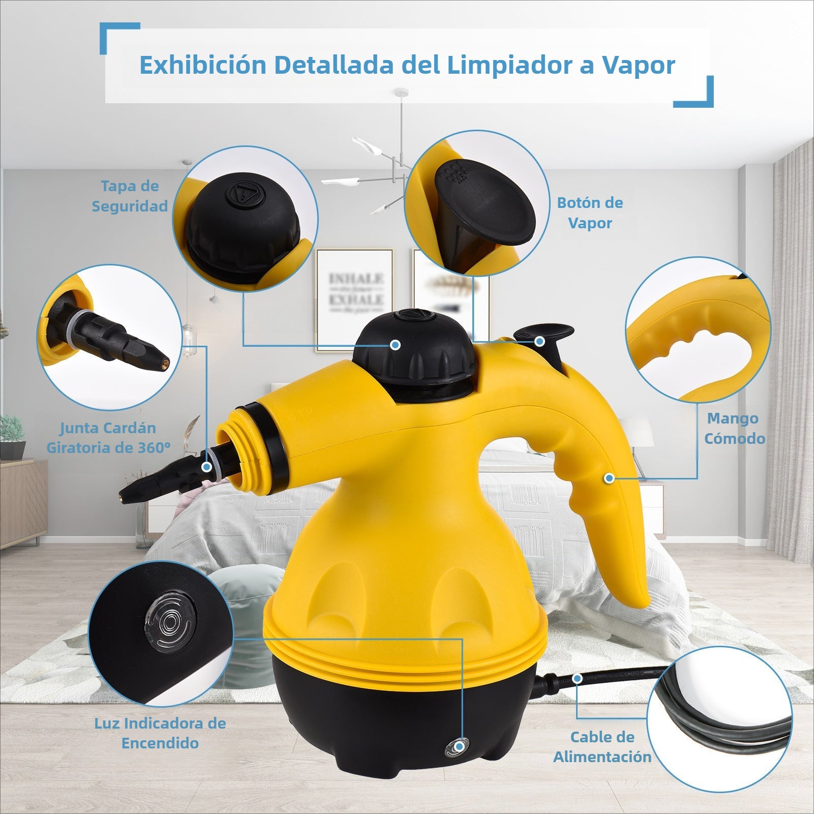 Limpiador a Vapor Manual – Alta Presión para Cocina y Hogar con diseño ergonómico, tapa de seguridad y botón de vapor, ideal para limpieza profunda.