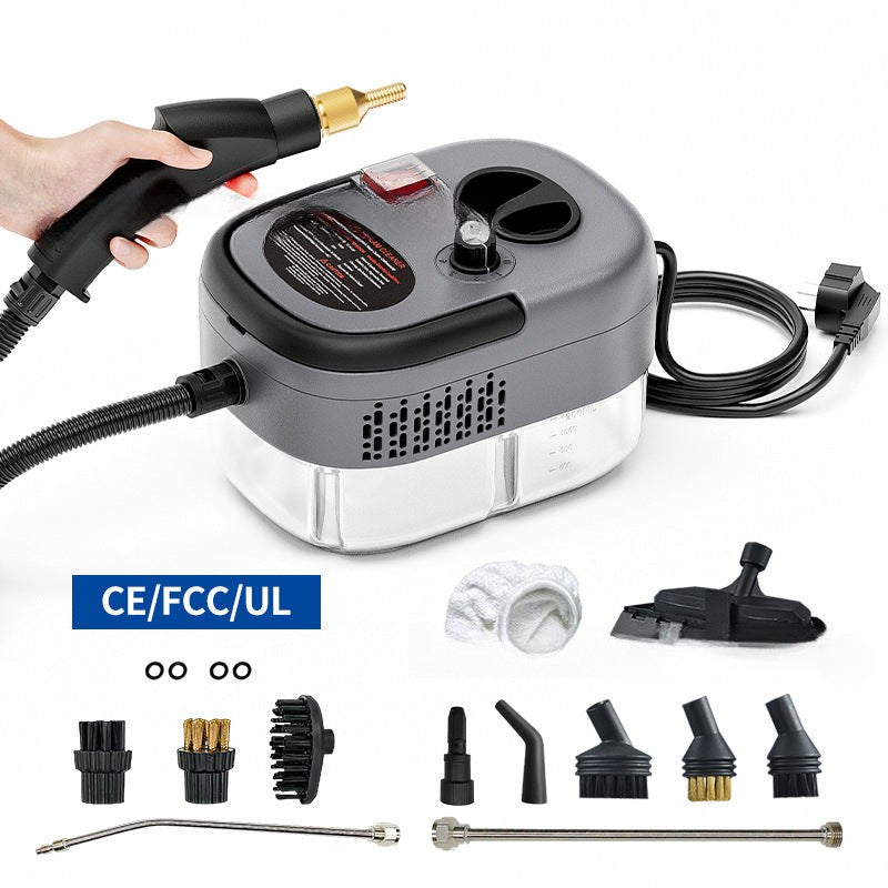 Vaporeta compacta negra 2500W con 5 niveles de temperatura y set de cepillos para limpieza a vapor en cocina y hogar