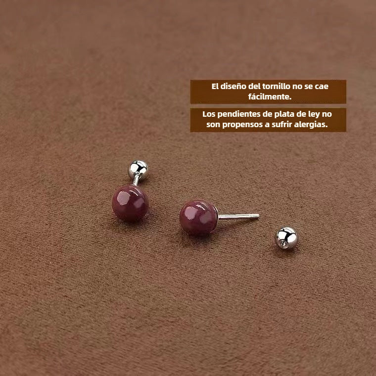 Pendientes Tipo Piercing de Plata 999 – Esfera Roja con Cierre de Rosca