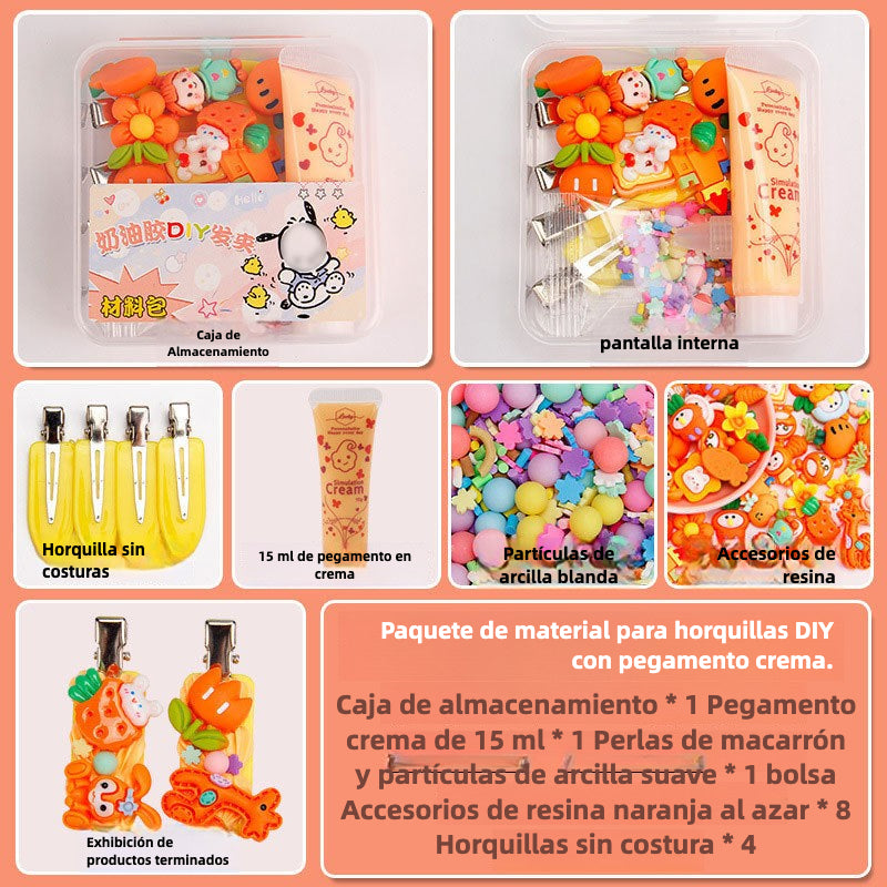 Set de Manualidades para Niñas con Pegamento en Crema 15g – Clips de Cabello y Accesorios de Resina