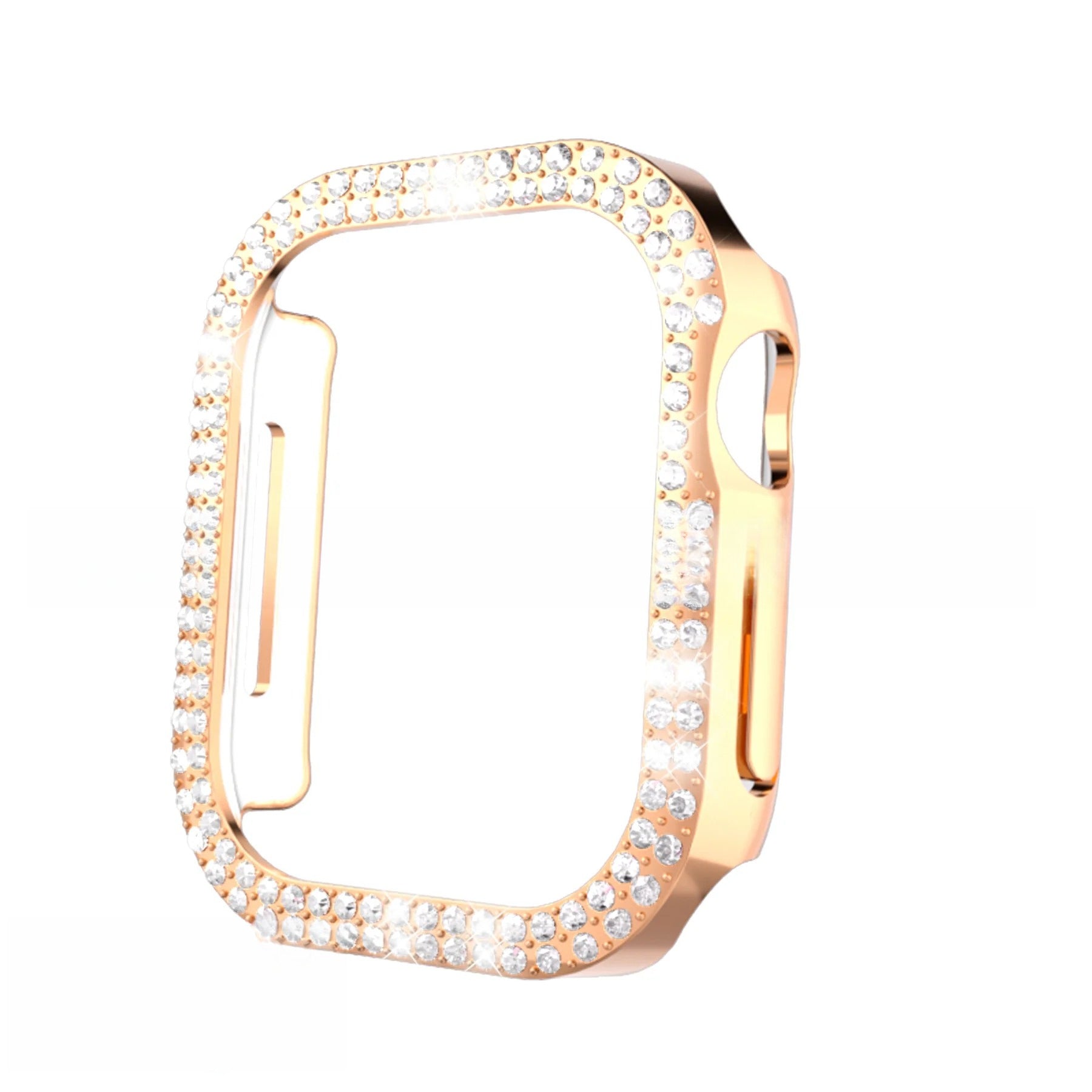 Protective Case for Apple Watch S10: Double Row Diamonds, Perforated Design & Half Cover