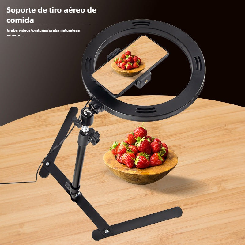 Soporte de Escritorio para Móvil: Estativo Plegable con Luz de Relleno para Fotografía y Streaming