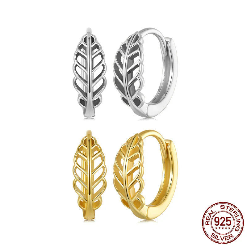 Aretes aro hoja calada en plata 925 estilo bohemio para mujer