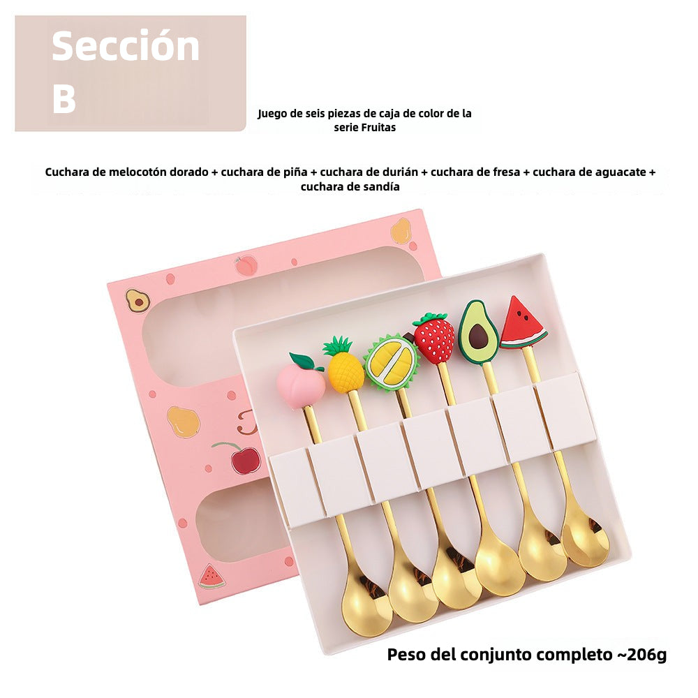 Cartoon Fruit Utensil Set: Cute Stainless Steel Dessert Spoons and Forks Gift