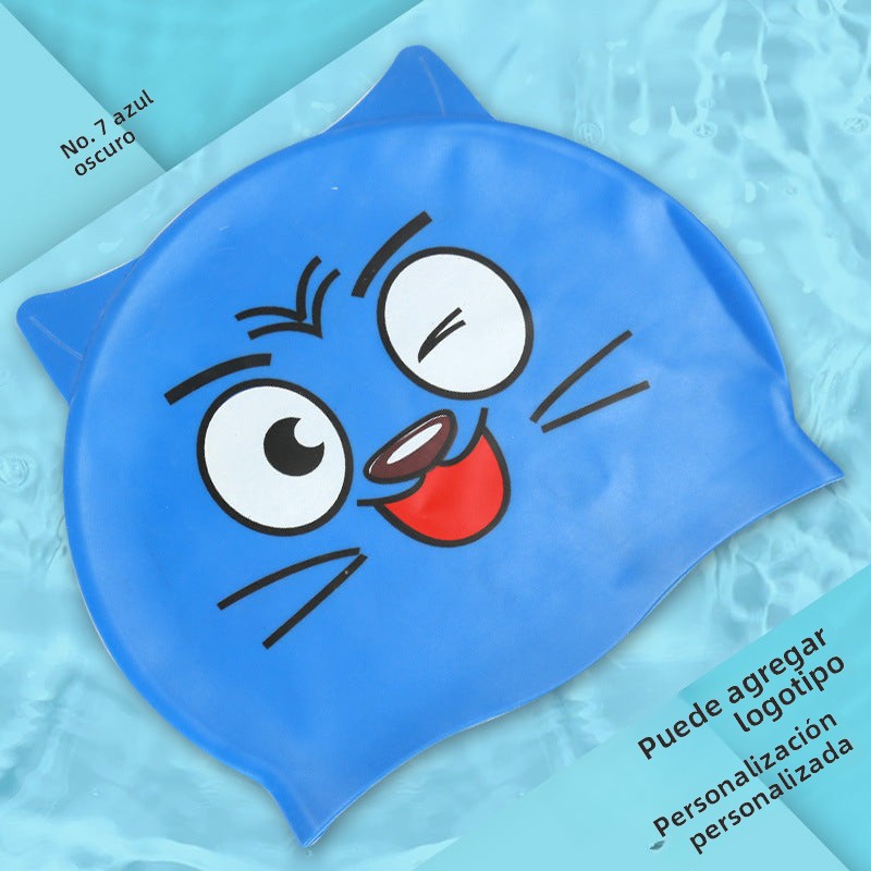 Multicolor Silicone Children's Swim Cap with Waterproof Ear Protection and Animal Design for Swimming and Training