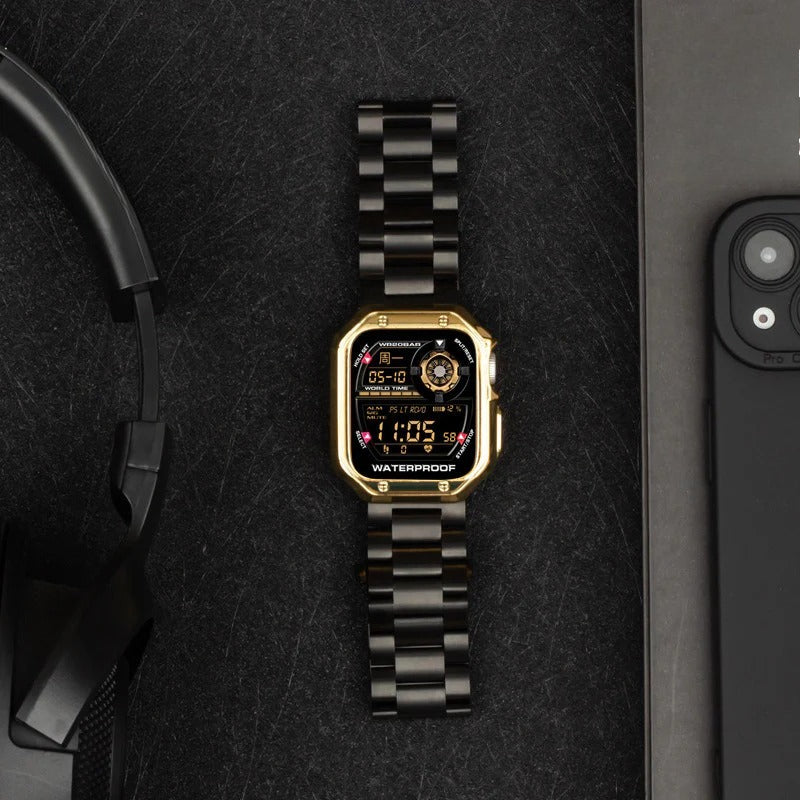 Correa y Carcasa para Apple Watch de Acero Inoxidable Galvanizado