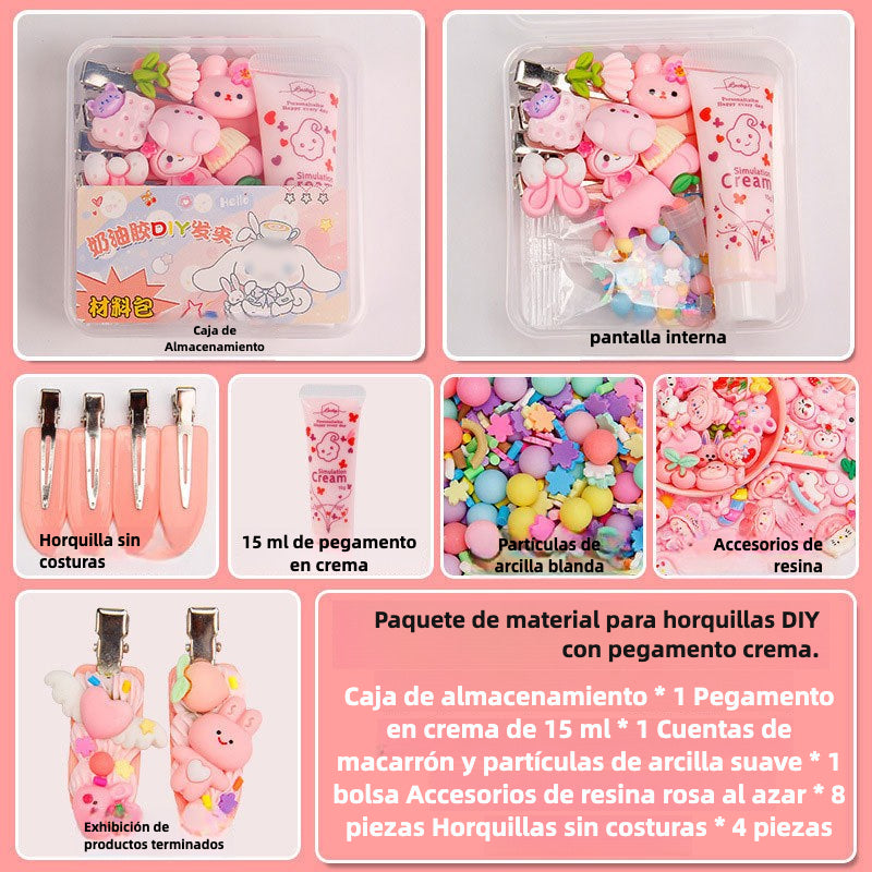 Set de Manualidades para Niñas con Pegamento en Crema 15g – Clips de Cabello y Accesorios de Resina
