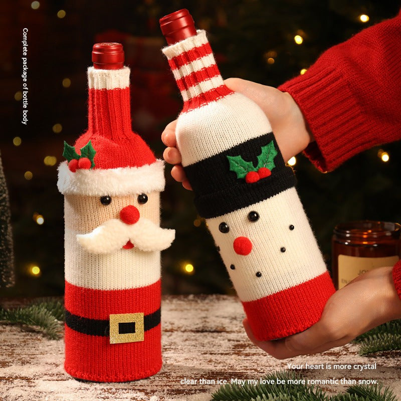 Funda Navideña para Botellas de Vino: Tejida en Lana con Diseños de Papá Noel, Reno y Más