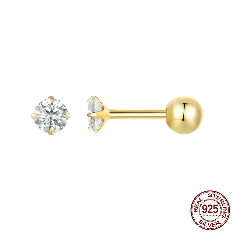 Pendientes Solitario de Plata 925 con Zirconio Corte Diamante y Cierre de Rosca