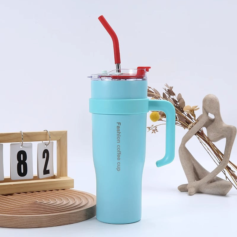 Vaso Térmico de Gran Capacidad con Popote y Boquilla para Bebidas Calientes o Frías