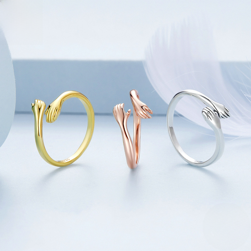 Anillo Abrazo de Plata 925: Diseño Abierto – Símbolo de Amistad