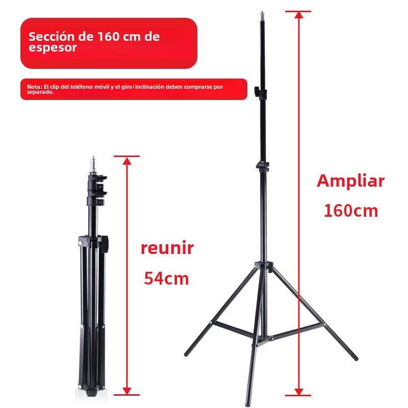 Soporte de teléfono de 2.1m: trípode extensible para fotografía en vivo, con luz de relleno y nivel de burbuja