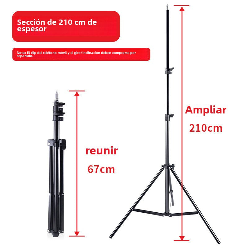 Soporte de teléfono de 2.1m: trípode extensible para fotografía en vivo, con luz de relleno y nivel de burbuja