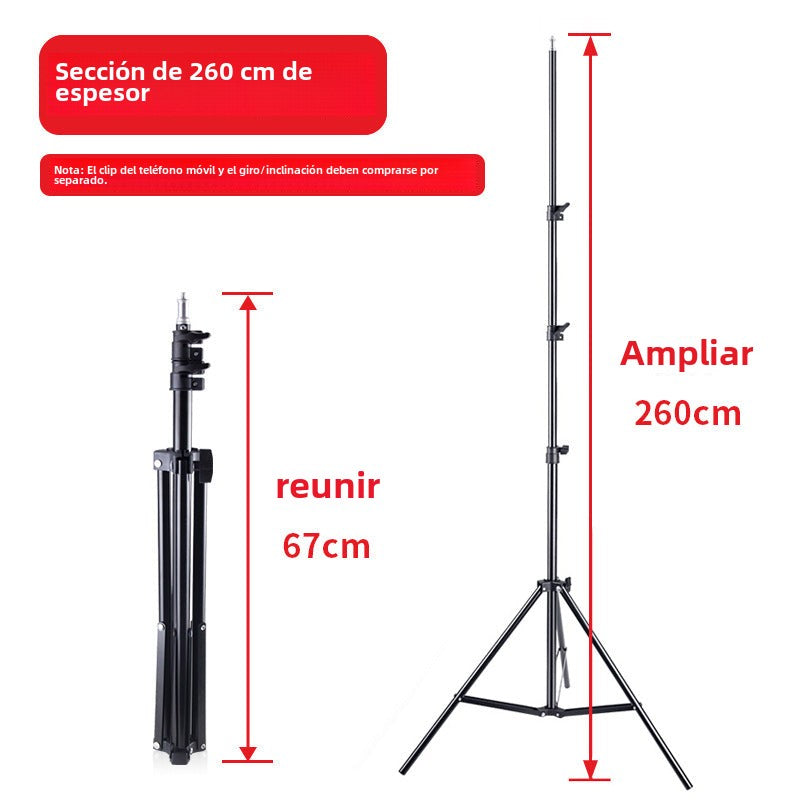 Soporte de teléfono de 2.1m: trípode extensible para fotografía en vivo, con luz de relleno y nivel de burbuja