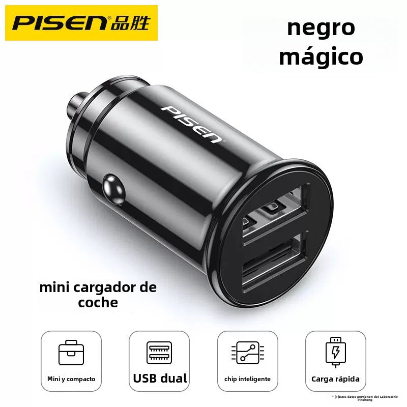 Cargador de coche Pisen: Carga rápida para móviles, adaptador de encendedor de 12V, USB doble, cargador de coche 24