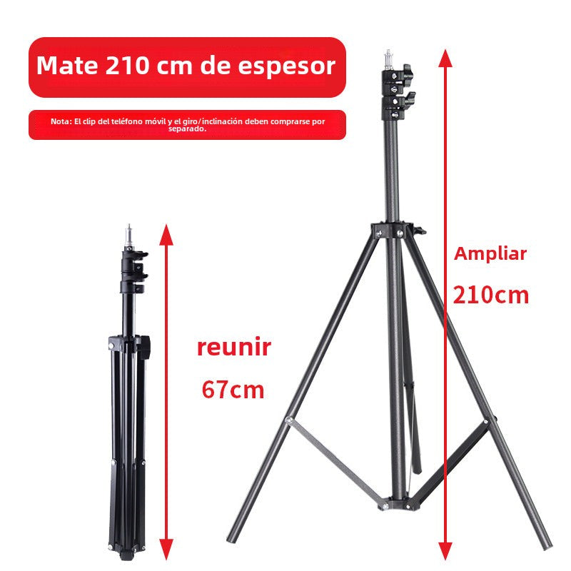 Soporte de teléfono de 2.1m: trípode extensible para fotografía en vivo, con luz de relleno y nivel de burbuja