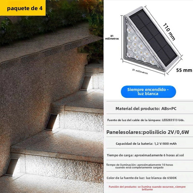 Luz Solar Triangular Impermeable para Escaleras y Exteriores con Iluminación LED de Alto Brillo