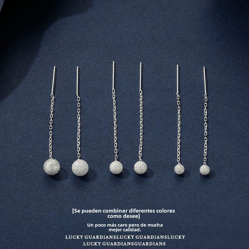 Aretes Tipo Enhebrador Esfera de Plata Pura – Cadena de Eslabones Rectangulares