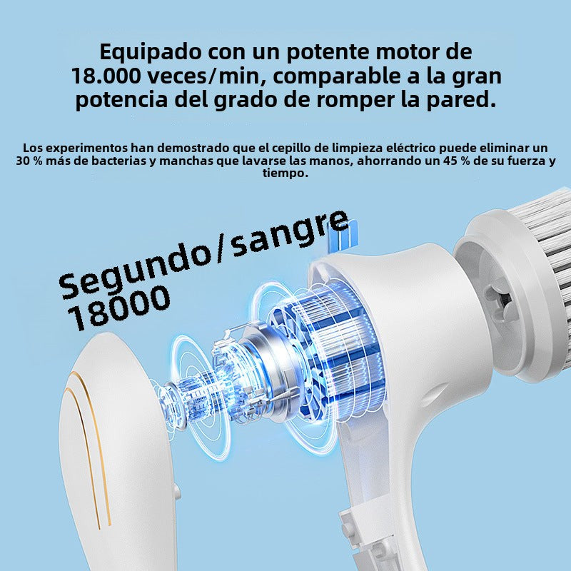 Cepillo de limpieza eléctrico de cocina: cepillo de acero inoxidable con cinco cabezales y mango largo, herramienta de lavado de platos