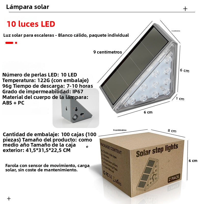 Luz Solar Triangular Impermeable para Escaleras y Exteriores con Iluminación LED de Alto Brillo